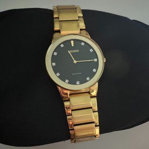 Mens Citizen Eco Drive Axiom Gold-Tone Watch with Black Dial (Model: AU1062-56G)